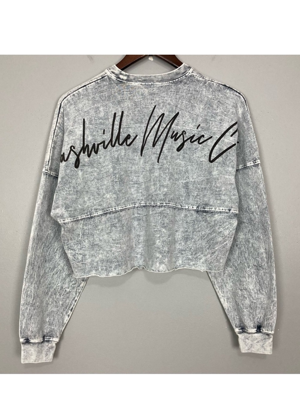 Spirit Jersey Nashville Music City Pullover Women’s Size XS Cropped Acid Wash